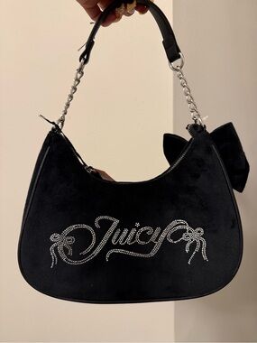 Juicy Couture Black Suede Crystal Logo Shoulder Bag